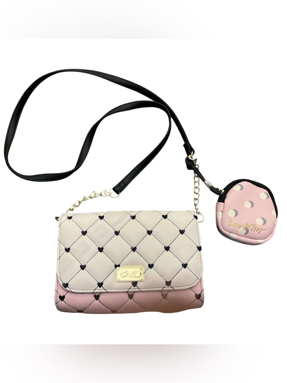 Betsey a Johnson Two-Tone Quilted Crossbody Bag in Cream and Pink